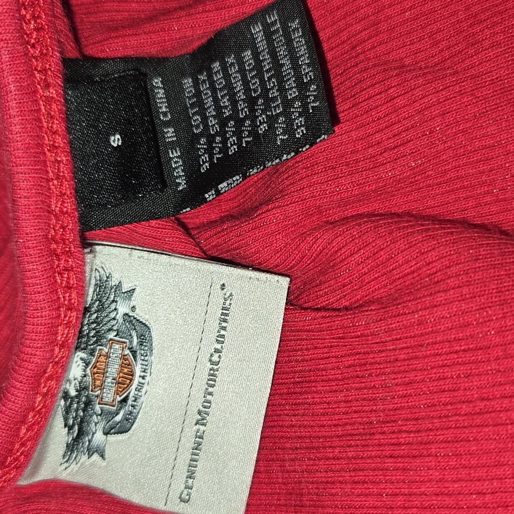 Harley-Davidson Red Tank Top with Silver Rhinestone Script - Picture 5 of 6